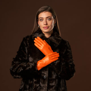 Isabella (orange) - Italian lambskin leather gloves with luxurious cashmere lining - Glamourous Grace