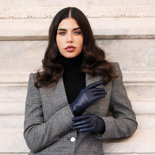 Isabella (navy) - Italian lambskin leather gloves with cashmere lining - Glamourous Grace