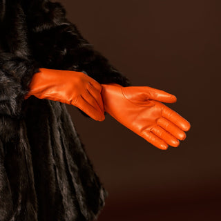 Isabella (orange) - Italian lambskin leather gloves with luxurious cashmere lining - Glamourous Grace