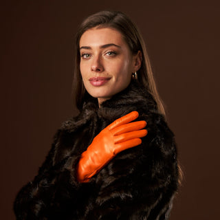 Isabella (orange) - Italian lambskin leather gloves with luxurious cashmere lining - Glamourous Grace