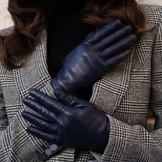 Isabella (navy) - Italian lambskin leather gloves with cashmere lining & touchscreen feature - Glamourous Grace