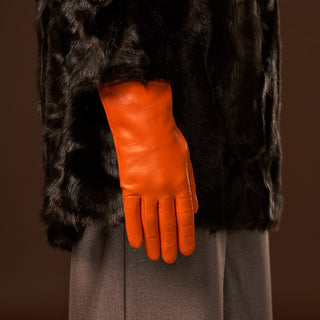 Isabella (orange) - Italian lambskin leather gloves with luxurious cashmere lining - Glamourous Grace