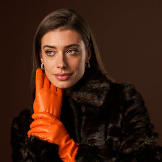 Isabella (orange) - Italian lambskin leather gloves with luxurious cashmere lining - Glamourous Grace