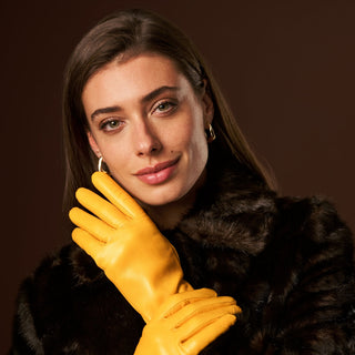 Isabella (yellow) - Italian lambskin leather gloves with luxurious cashmere lining - Glamourous Grace