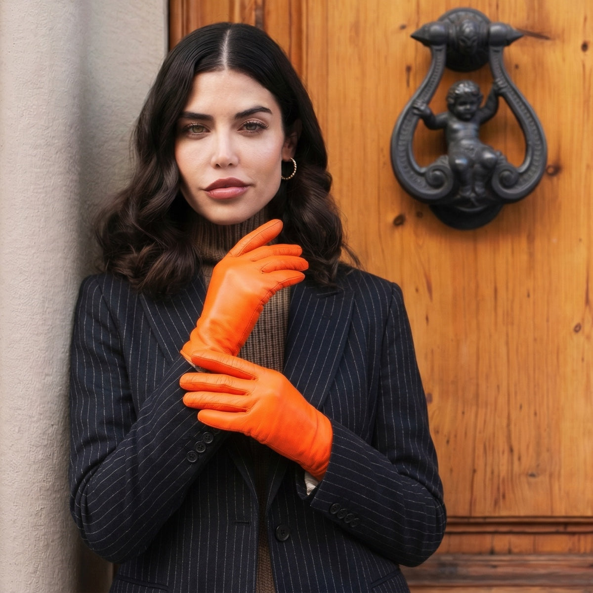 Sofia (orange) - Italian lambskin leather gloves with silk lining - Glamourous Grace
