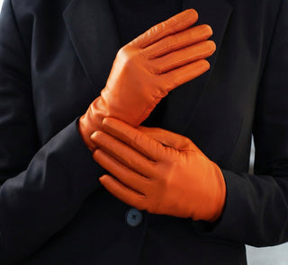 Sofia (orange) - Italian lambskin leather gloves with silk lining - Glamourous Grace