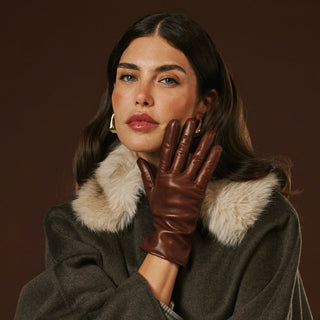 Isabella (brown) - Italian lambskin leather gloves with cashmere lining - Glamourous Grace