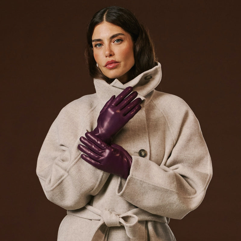 Isabella (eggplant) - Italian lambskin leather gloves with cashmere lining - Glamourous Grace