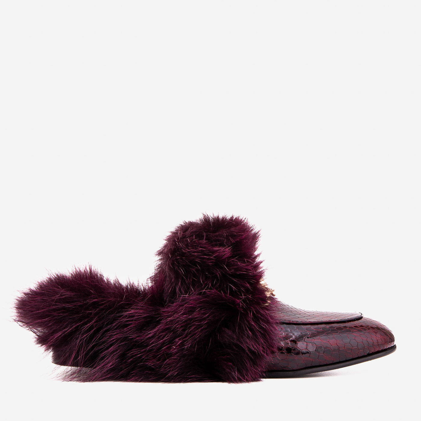 The Izmir Burgundy  Patent Leather Natural Fur Women Slipper - Glamourous Grace