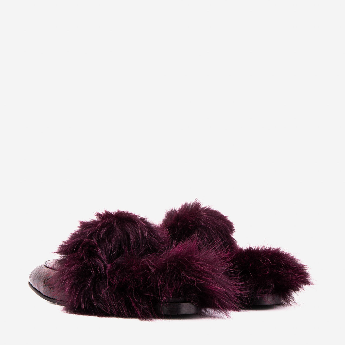 The Izmir Burgundy  Patent Leather Natural Fur Women Slipper - Glamourous Grace