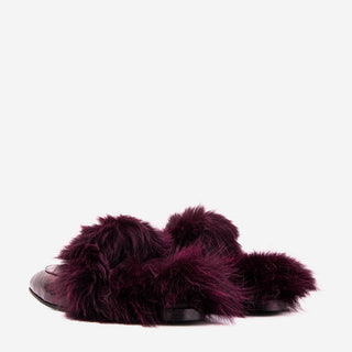 The Izmir Burgundy  Patent Leather Natural Fur Women Slipper - Glamourous Grace