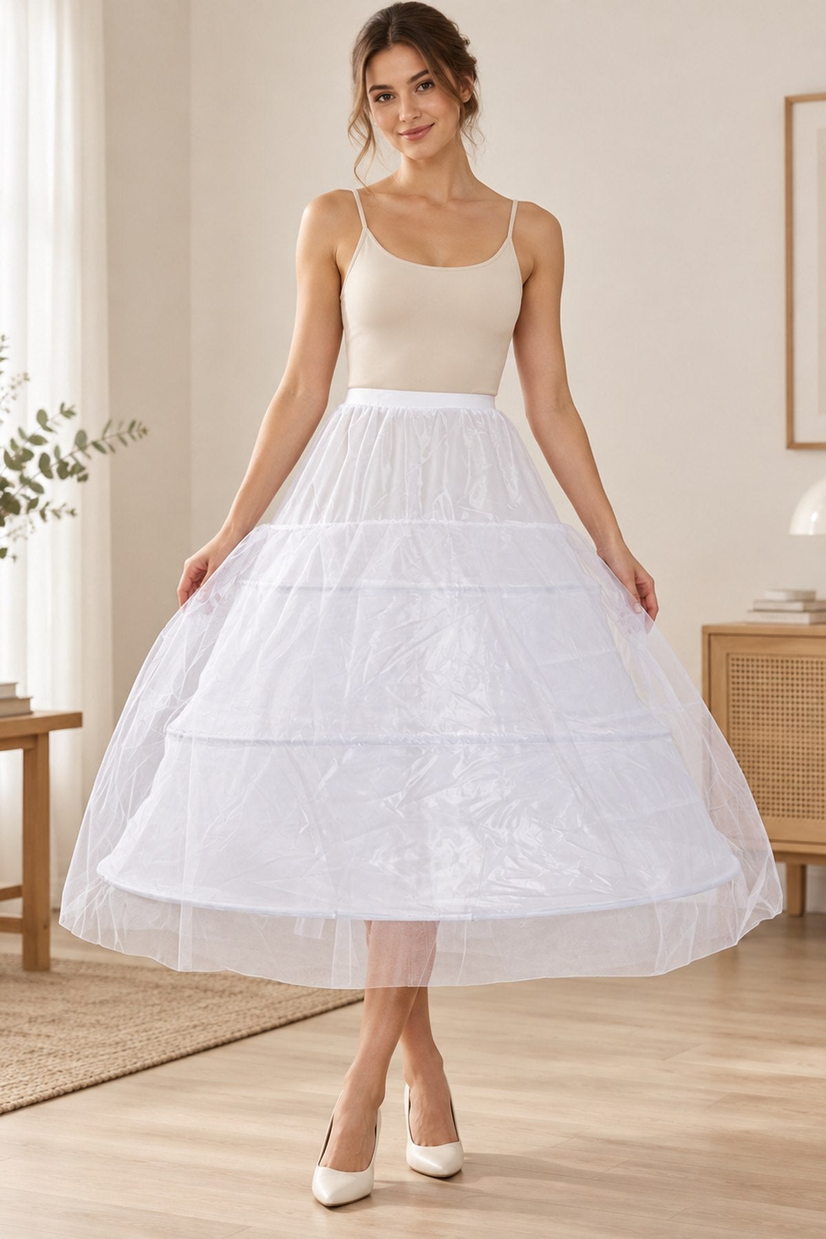 J008 Petticoat Underskirt Hoop White Petticoat Underskirt For Dress Gown - Glamourous Grace