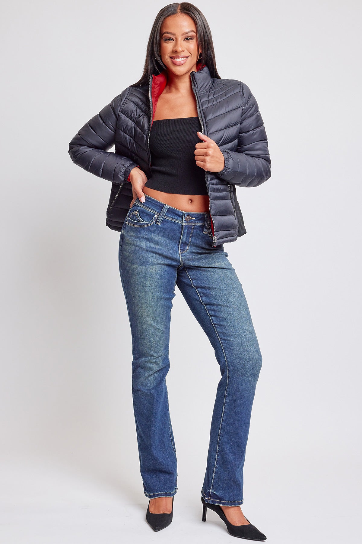 Women's Winter Reversible Fitted Puffer Jacket - Glamourous Grace