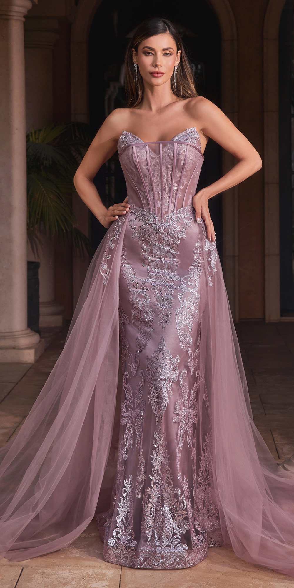 Cinderella Divine J858 Long Strapless Glitter Mermaid Gown Removable Tulle Skirt - Glamourous Grace