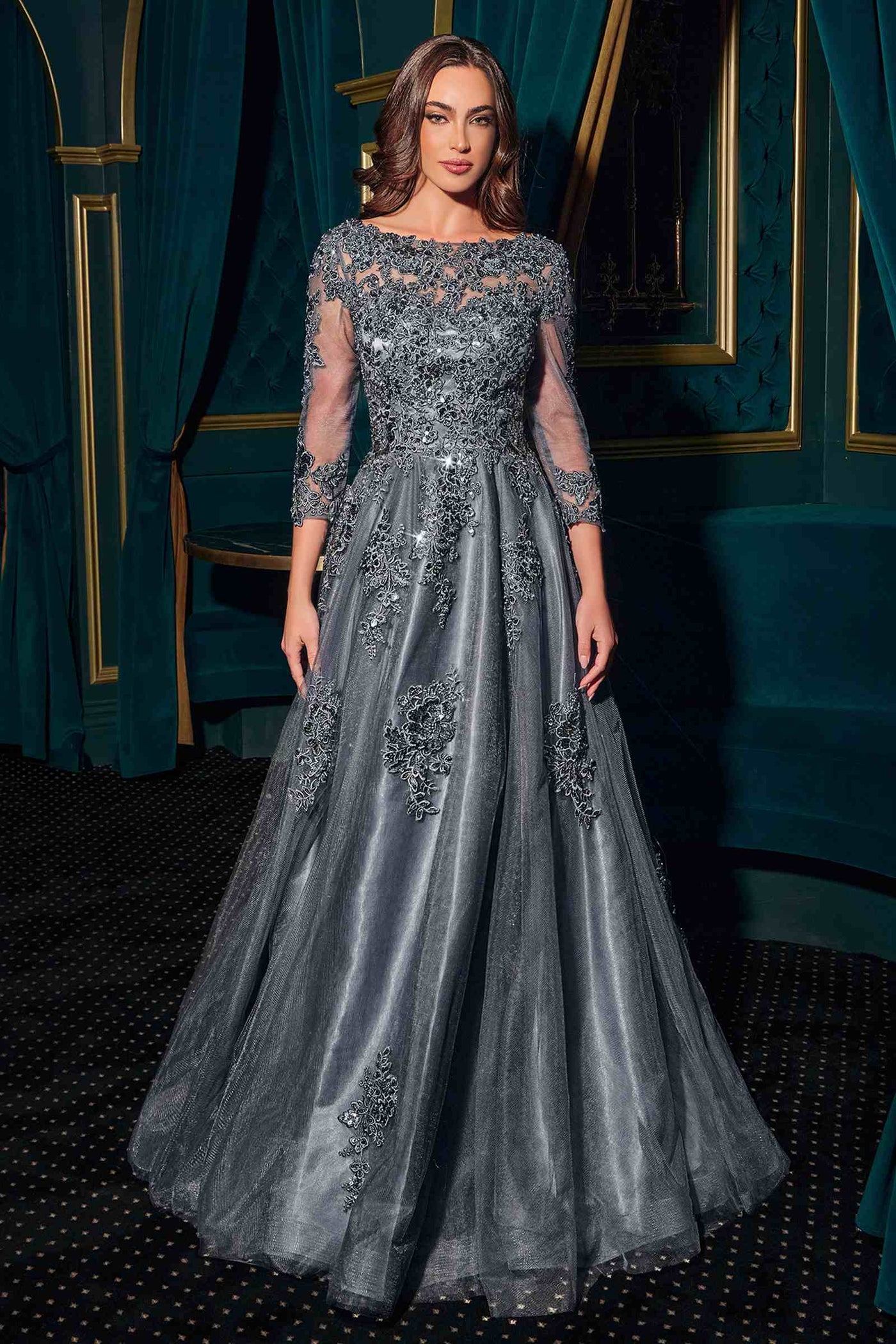 Ladivine J883 Mother of the Bride A-Line Ball Gown Long Sleeve - Glamourous Grace