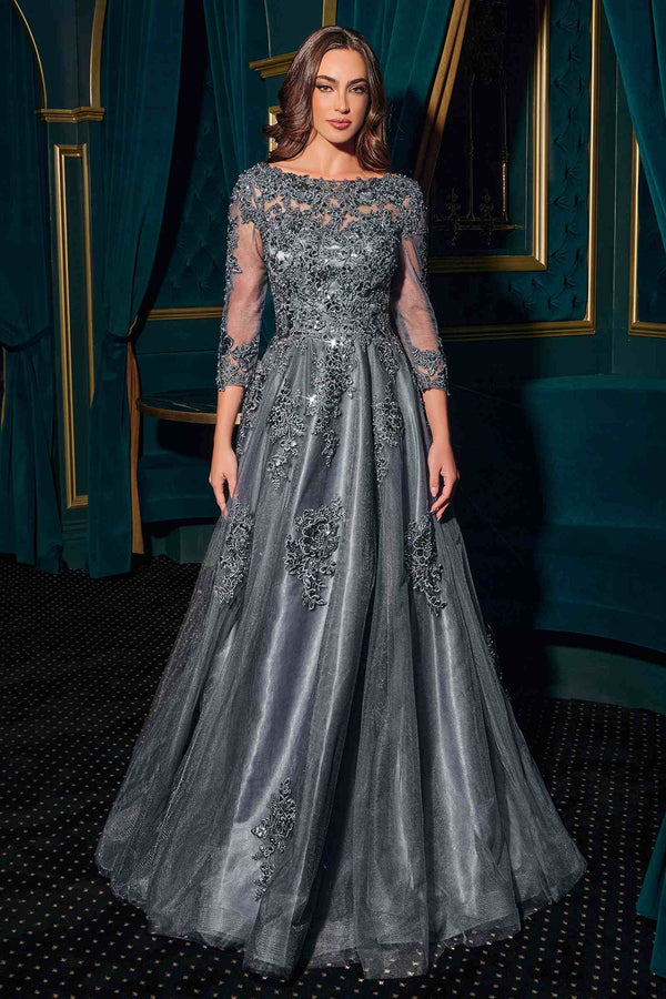 Ladivine J883 Mother of the Bride A-Line Ball Gown Long Sleeve - Glamourous Grace