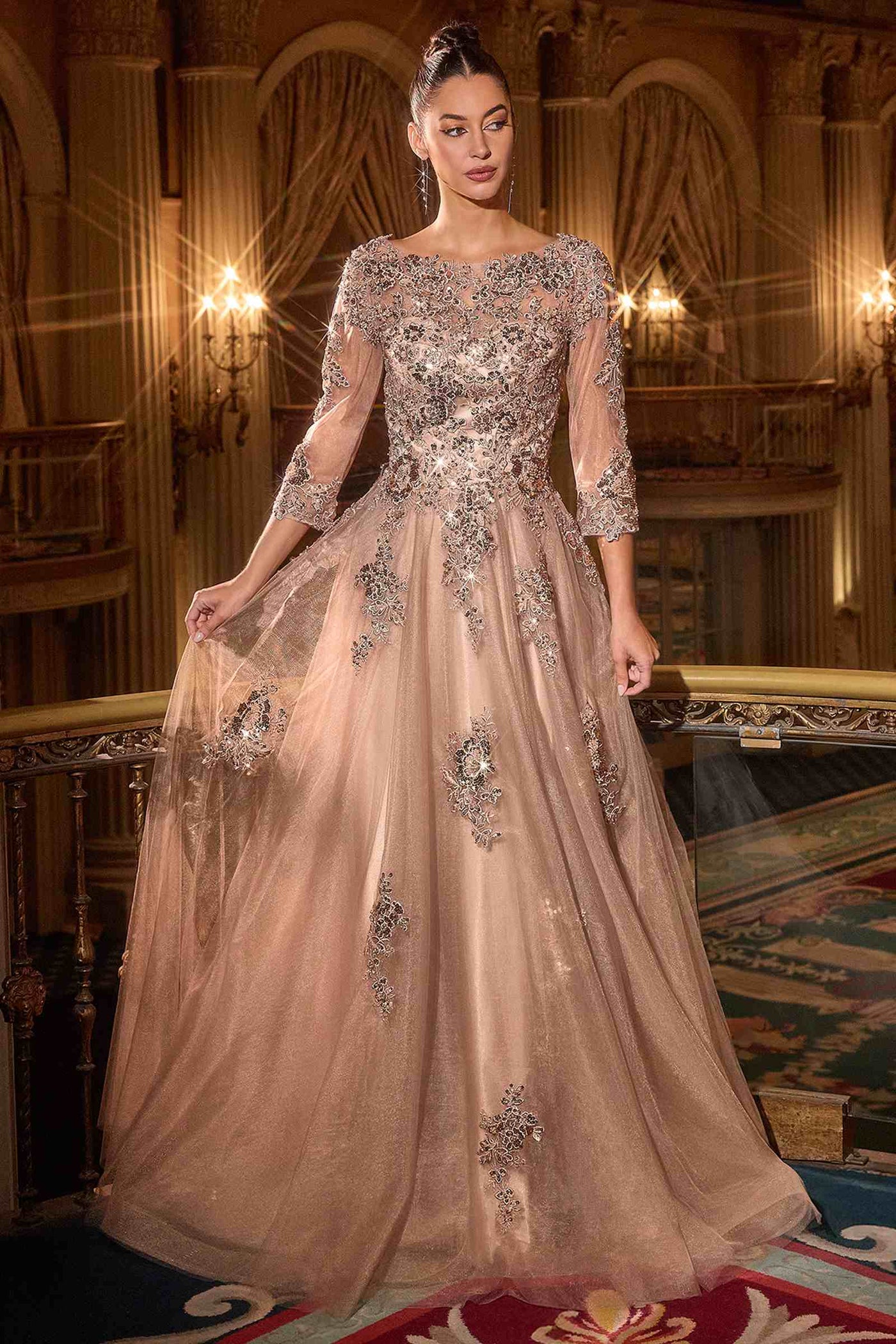 CLEARANCE - Ladivine J883 Mocha Gold A-Line Ball Gown (Size 16) - Glamourous Grace