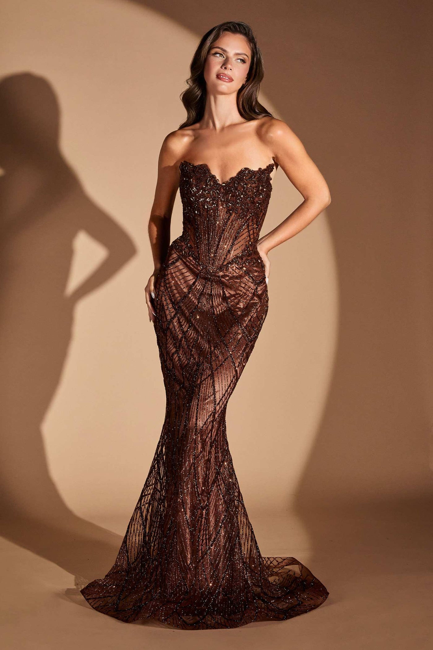 Ladivine J888 Long Strapless Fitted Sweetheart Sequin Bodice Gown - Glamourous Grace