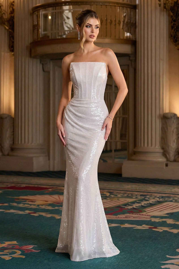 Ladivine J904 Strapless Sequin Fitted Gown Formal Evening Dress - Glamourous Grace