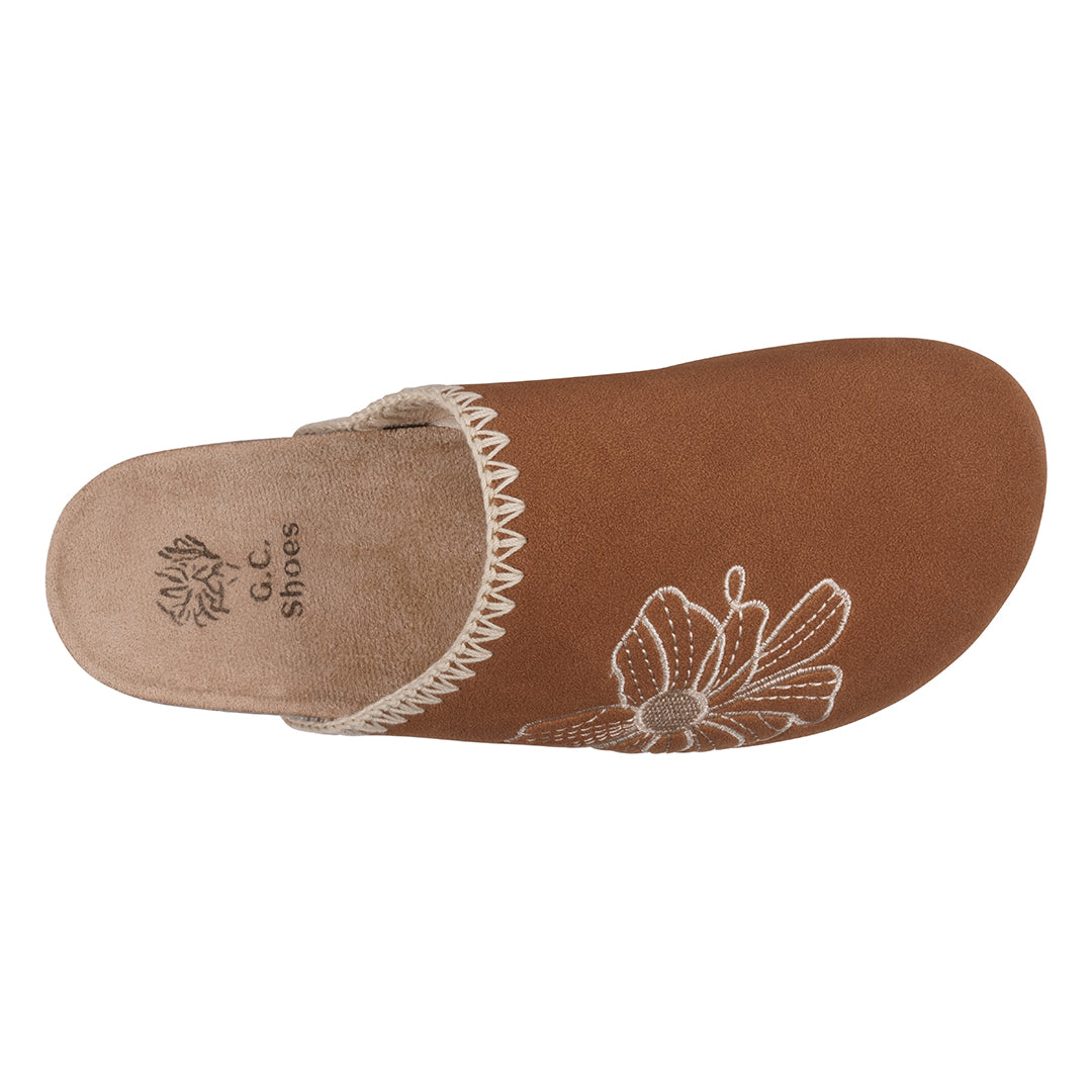 Women's Jamie Cognac Slide Footbed Clogs - Glamourous Grace