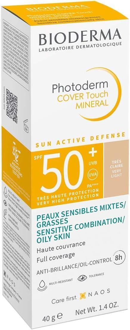 Bioderma Photoderm COVER Touch SPF50+ Very Light: High Protection Tinted Mineral Sunscreen for Sensitive Skin, Facial Sunscreen, 40gr - Glamourous Grace