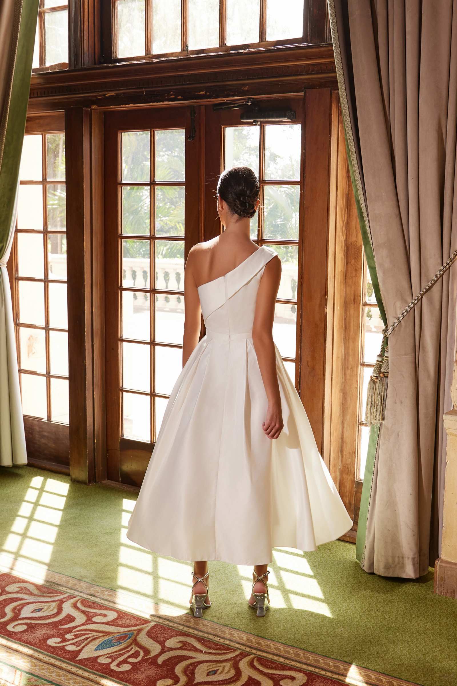 Nox Anabel JE931 One Shoulder Satin Tea Length Gown - Glamourous Grace