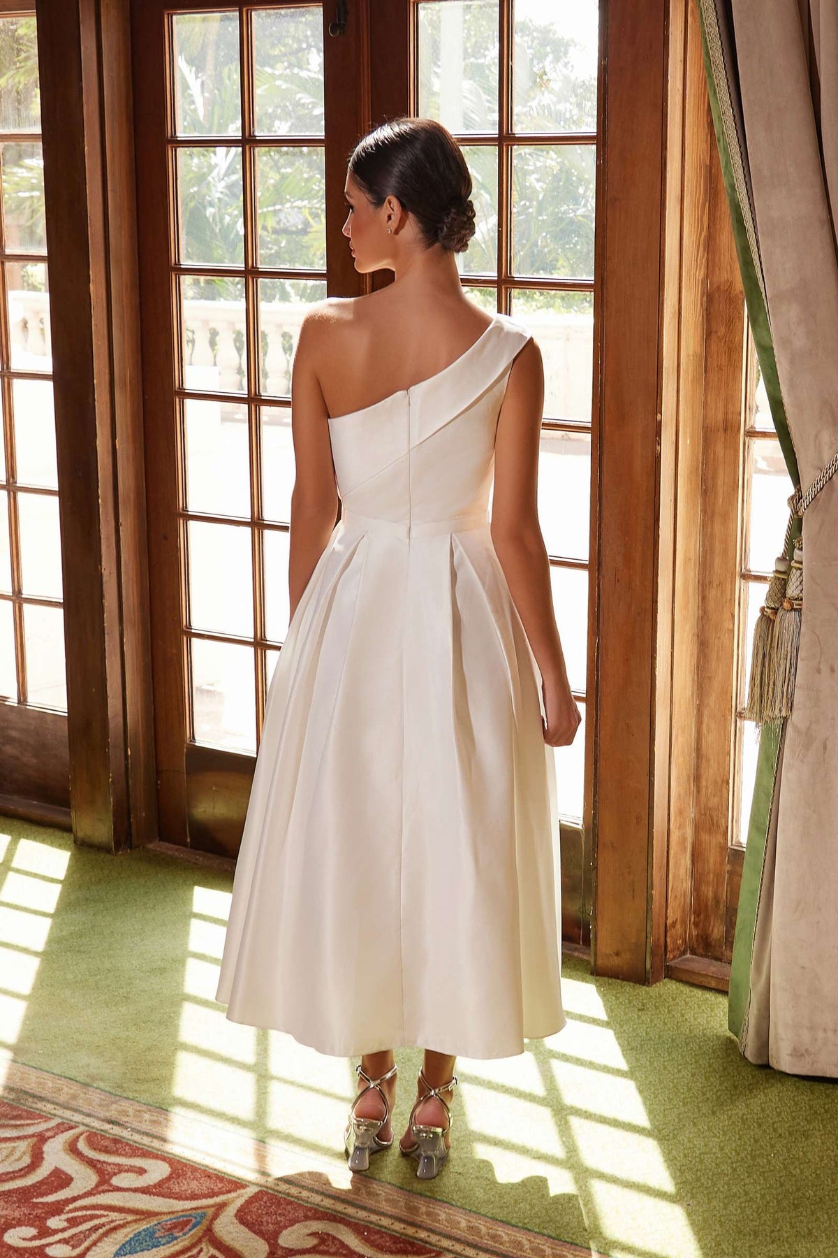 Nox Anabel JE931 One Shoulder Satin Tea Length Gown - Glamourous Grace