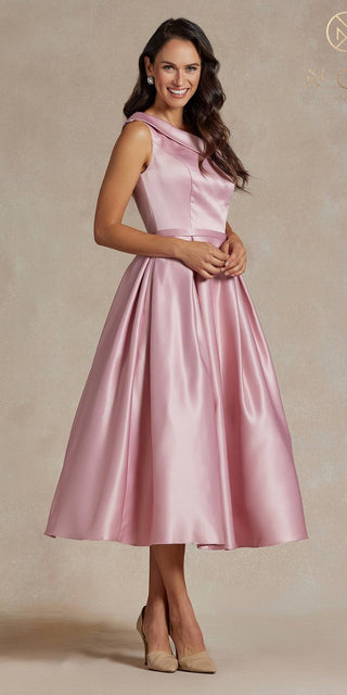 Nox Anabel JE931 One Shoulder Satin Tea Length Gown