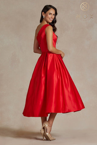 Nox Anabel JE931 One Shoulder Satin Tea Length Gown