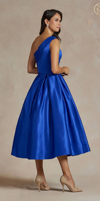 Nox Anabel JE931 One Shoulder Satin Tea Length Gown