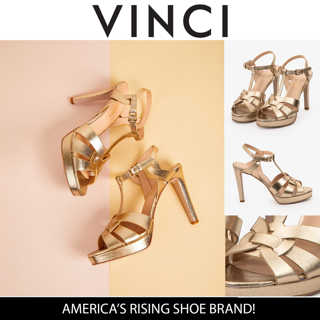 The Parisian Gold Leather T-Strap Platform Heel Women Sandal - Glamourous Grace