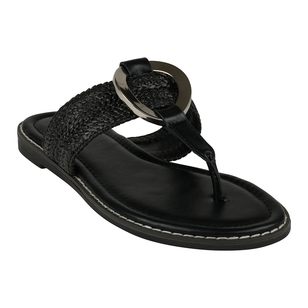 Women's Jovie Black Thong Flat Sandals - Glamourous Grace