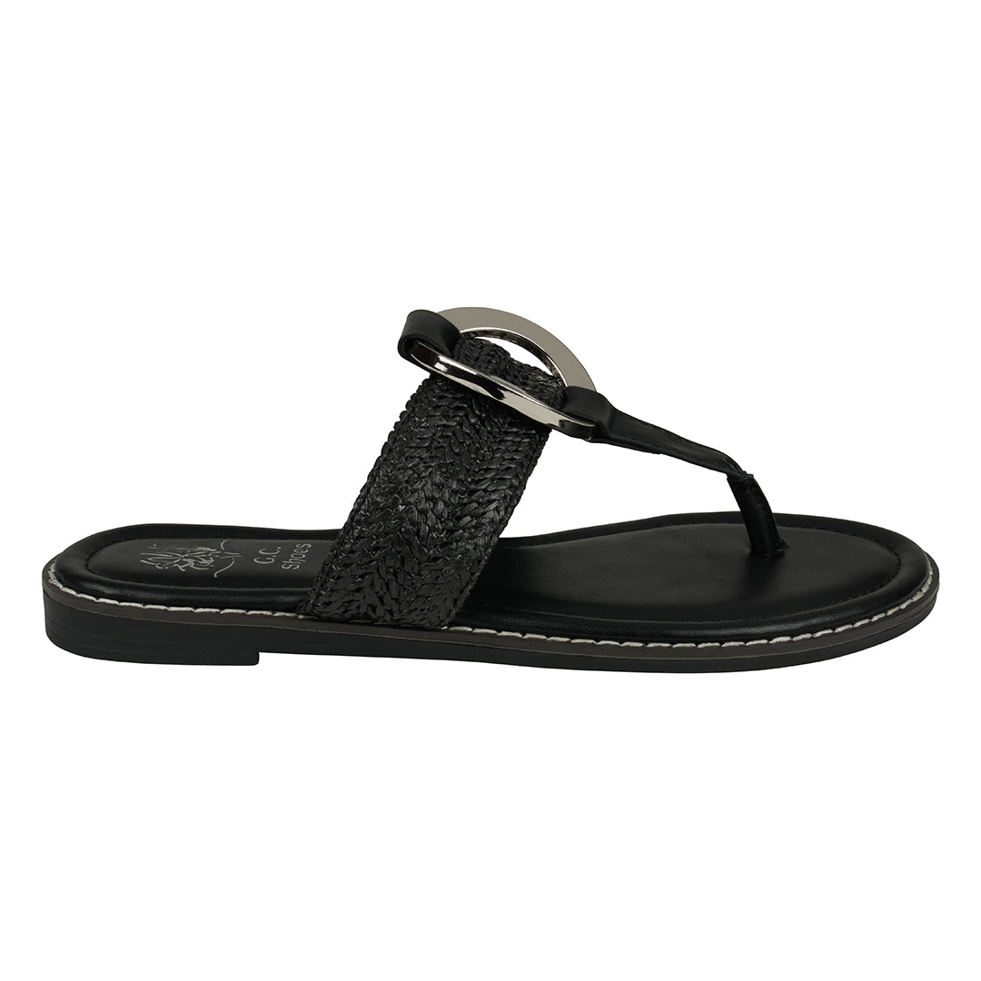 Women's Jovie Black Thong Flat Sandals - Glamourous Grace