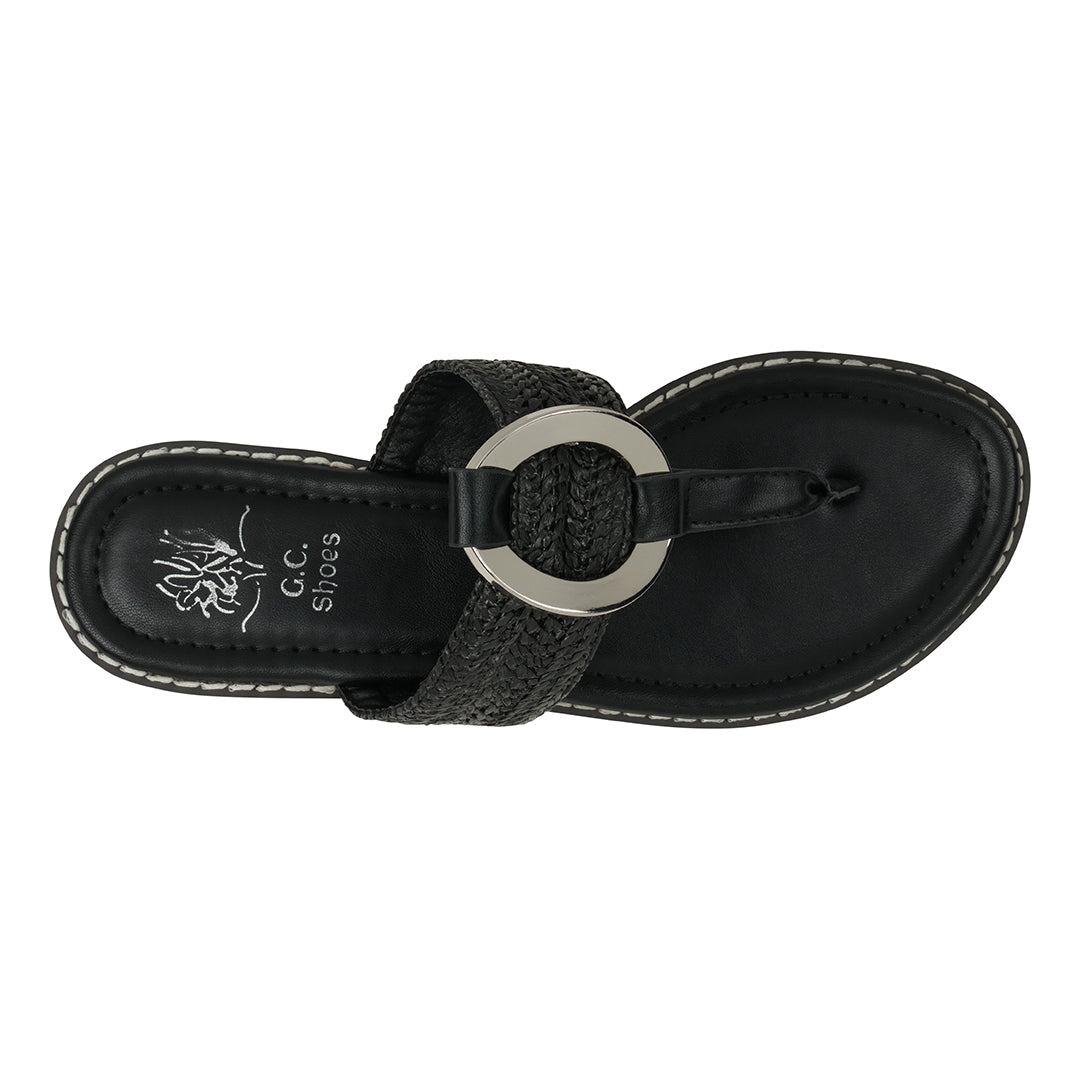Women's Jovie Black Thong Flat Sandals - Glamourous Grace