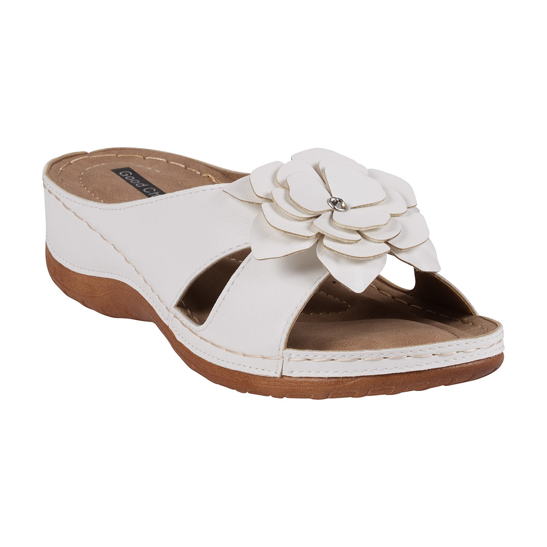 Women's Joy White Flower Flat Sandals - Glamourous Grace