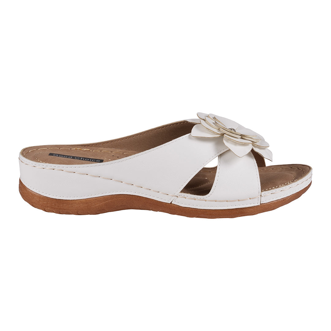 Women's Joy White Flower Flat Sandals - Glamourous Grace