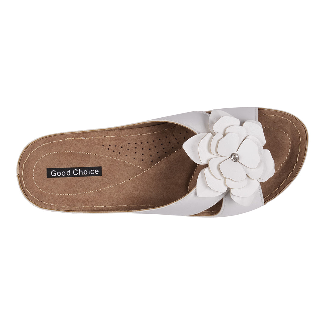 Women's Joy White Flower Flat Sandals - Glamourous Grace