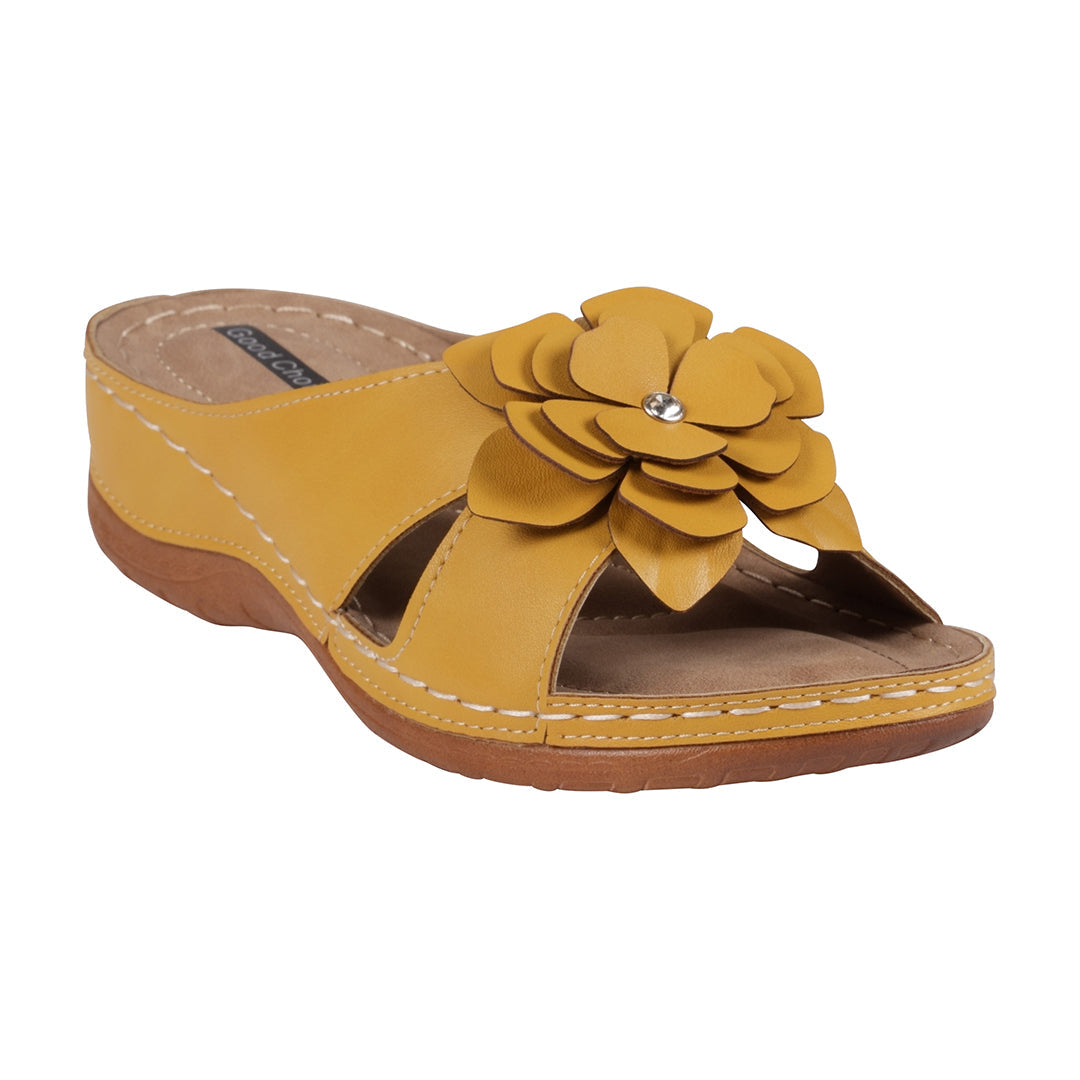 Women's Joy Yellow Flower Flat Sandals - Glamourous Grace
