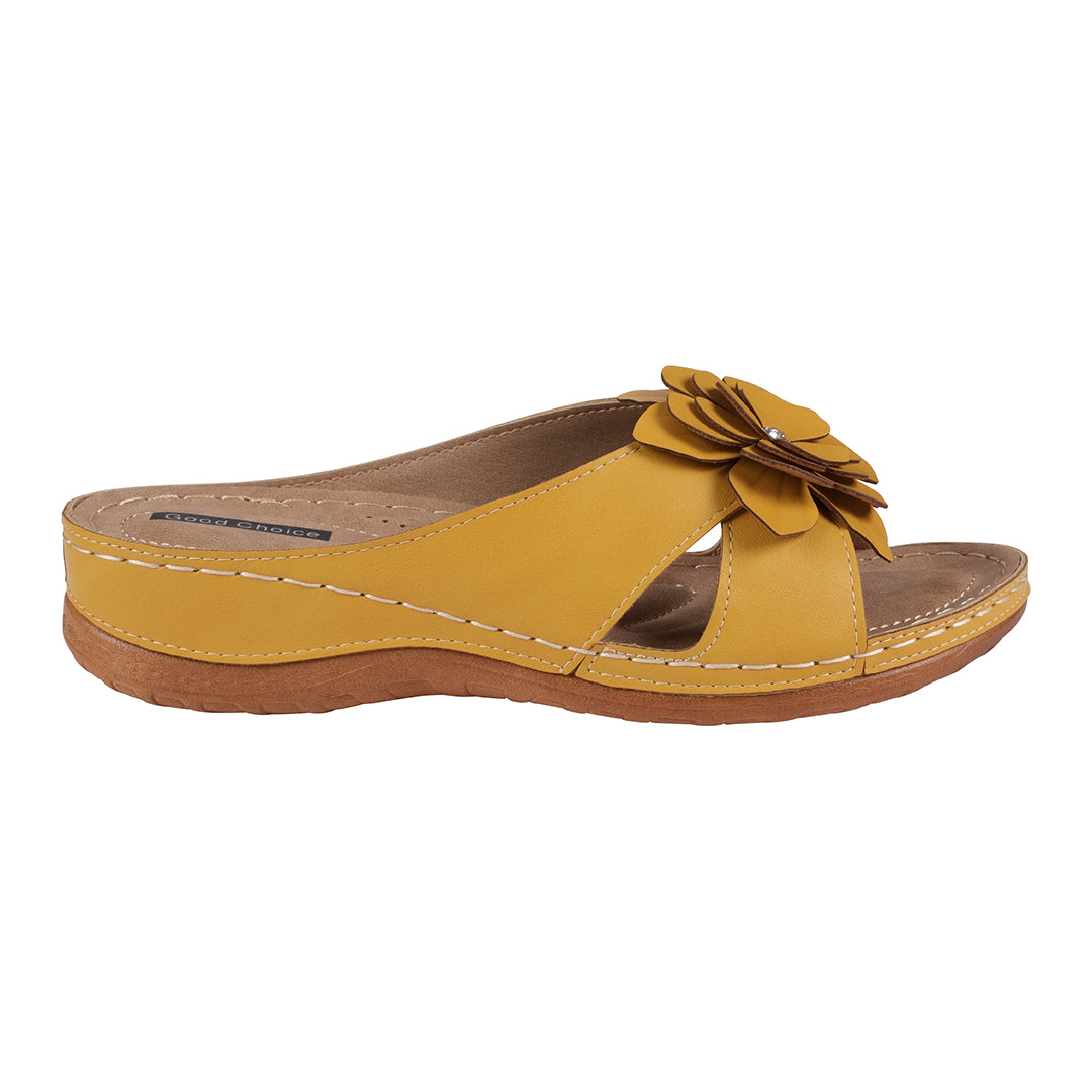 Women's Joy Yellow Flower Flat Sandals - Glamourous Grace