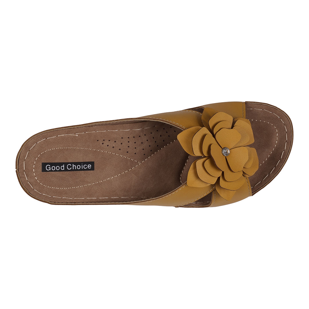 Women's Joy Yellow Flower Flat Sandals - Glamourous Grace