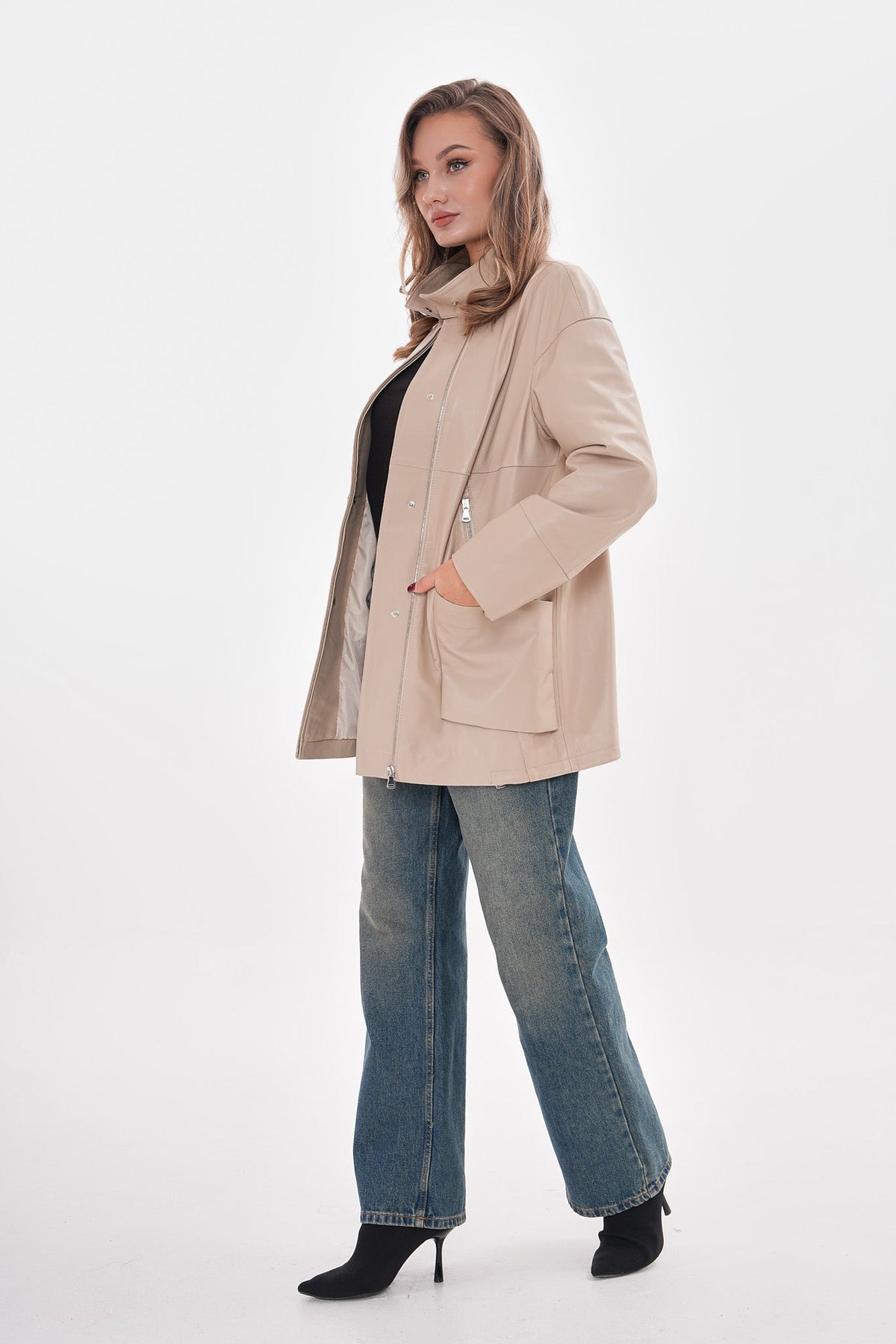 The Lioara Cream Leather Women Jacket