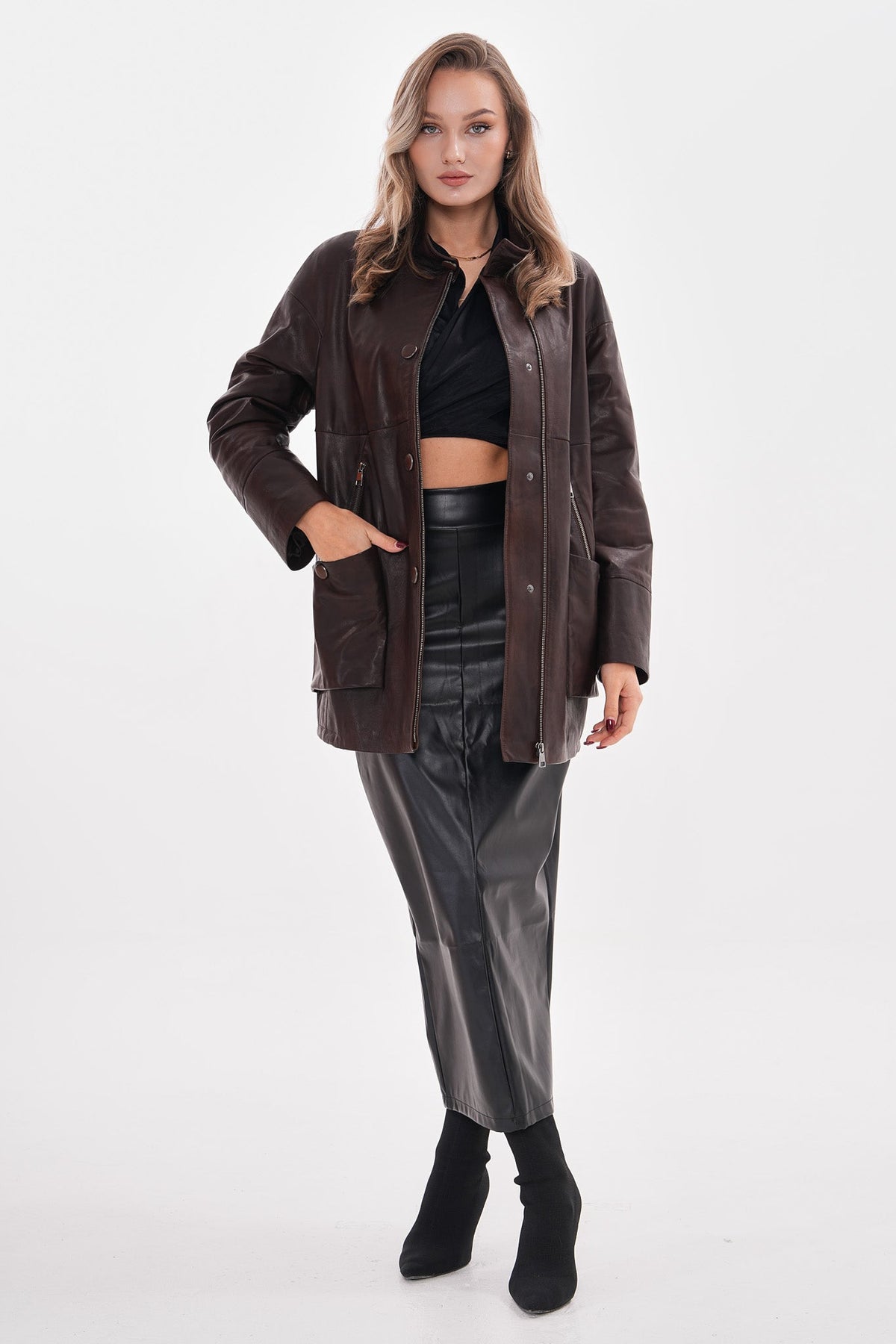 The Liora Brown Leather Women Jacket