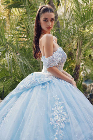 Juliet JT1458J Off the Shoulder Draped Sleeve Cathedral Train Quince Dress