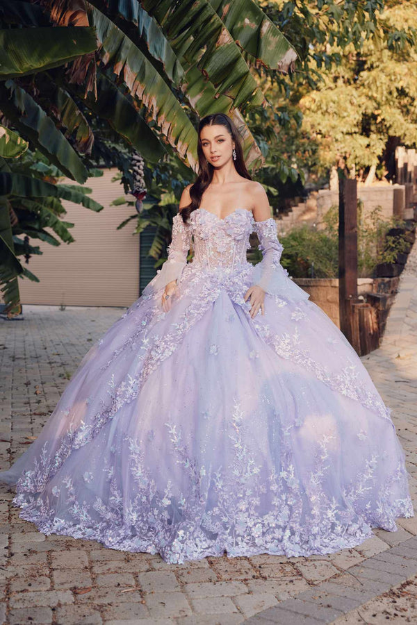 Juliet JT1459J Princess Ball Gown Strapless Bell Sleeves Quinceanera Dress - Glamourous Grace