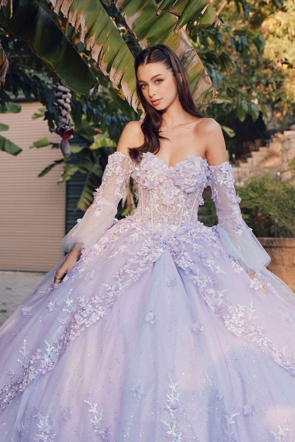 Juliet JT1459J Princess Ball Gown Strapless Bell Sleeves Quinceanera Dress - Glamourous Grace