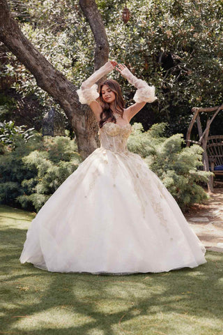 Juliet JT1465H Dress 3d Flowers Applique Puff Sleeve Quinceanera Dress