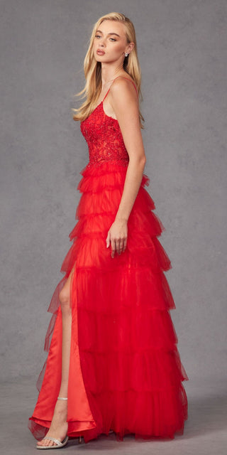 Juliet JT2451S Long Lace Bodice Sleeveless A-line Ruffled Gown