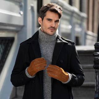 Jack (camel) – Suede leather gloves with luxurious sheep fur lining - Glamourous Grace