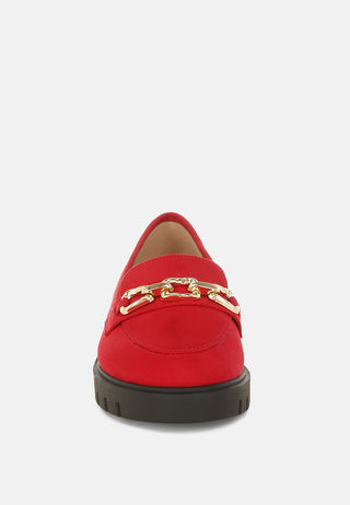Jacop Micro Suede Metal Chain Link Loafers - Glamourous Grace