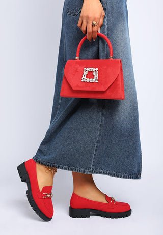 Jacop Micro Suede Metal Chain Link Loafers - Glamourous Grace